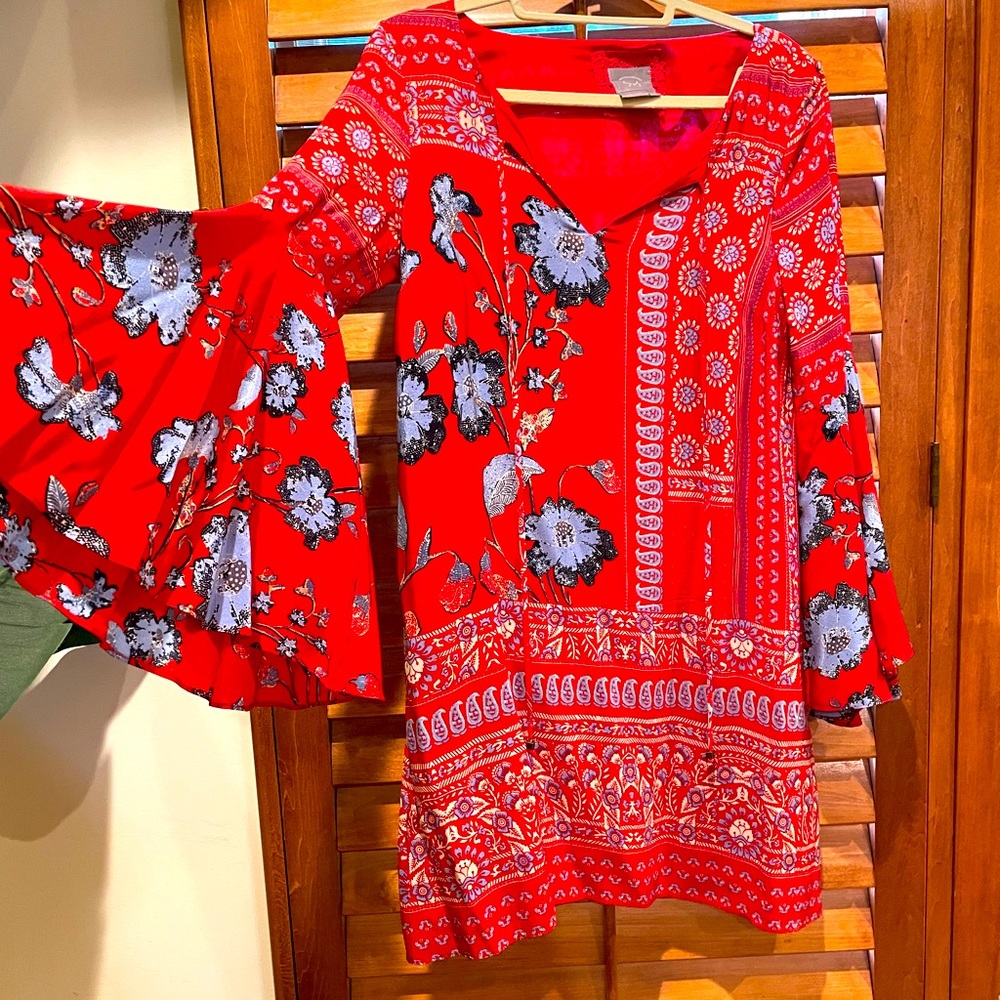 Anthropology bell sleeve dress